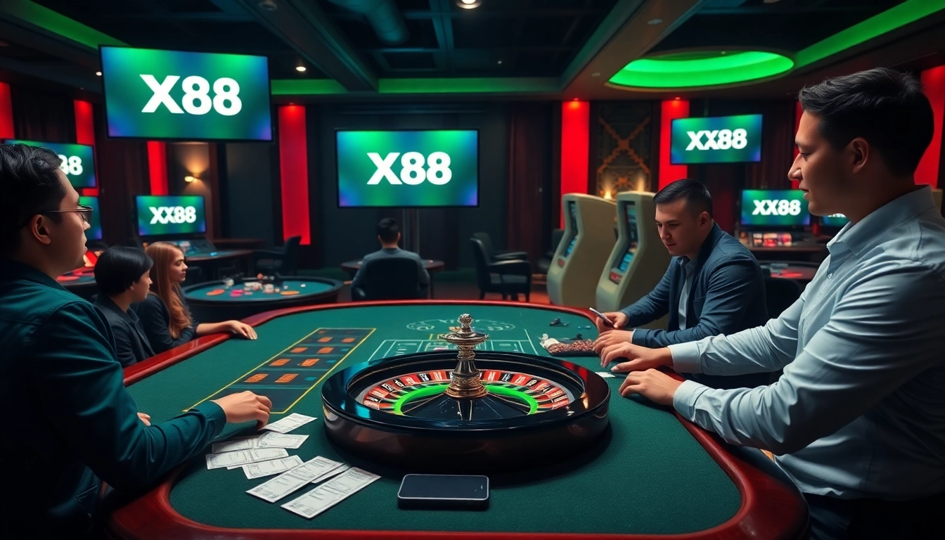 Players enjoying various games at XX88 online casino platform, showcasing excitement and action.