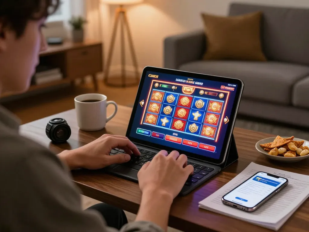 Engaging Slot Malaysia gaming scene showcasing a player enjoying slot games at home.