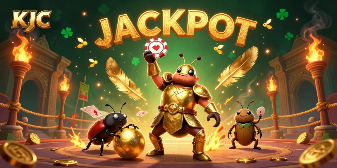 KJC players hitting JACKPOT with golden poker chips and vibrant fireflies in a dynamic casino scene
