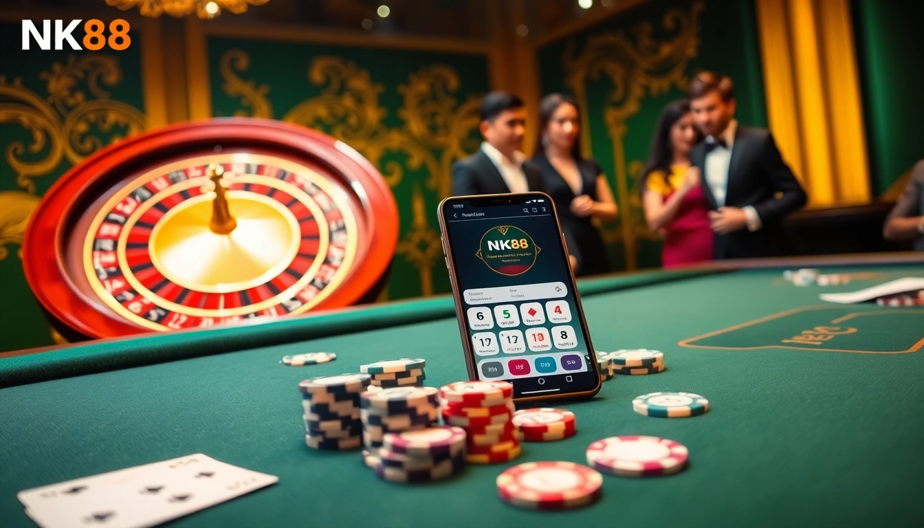 Winning at NK88's casino with vibrant roulette and luxury gaming elements.