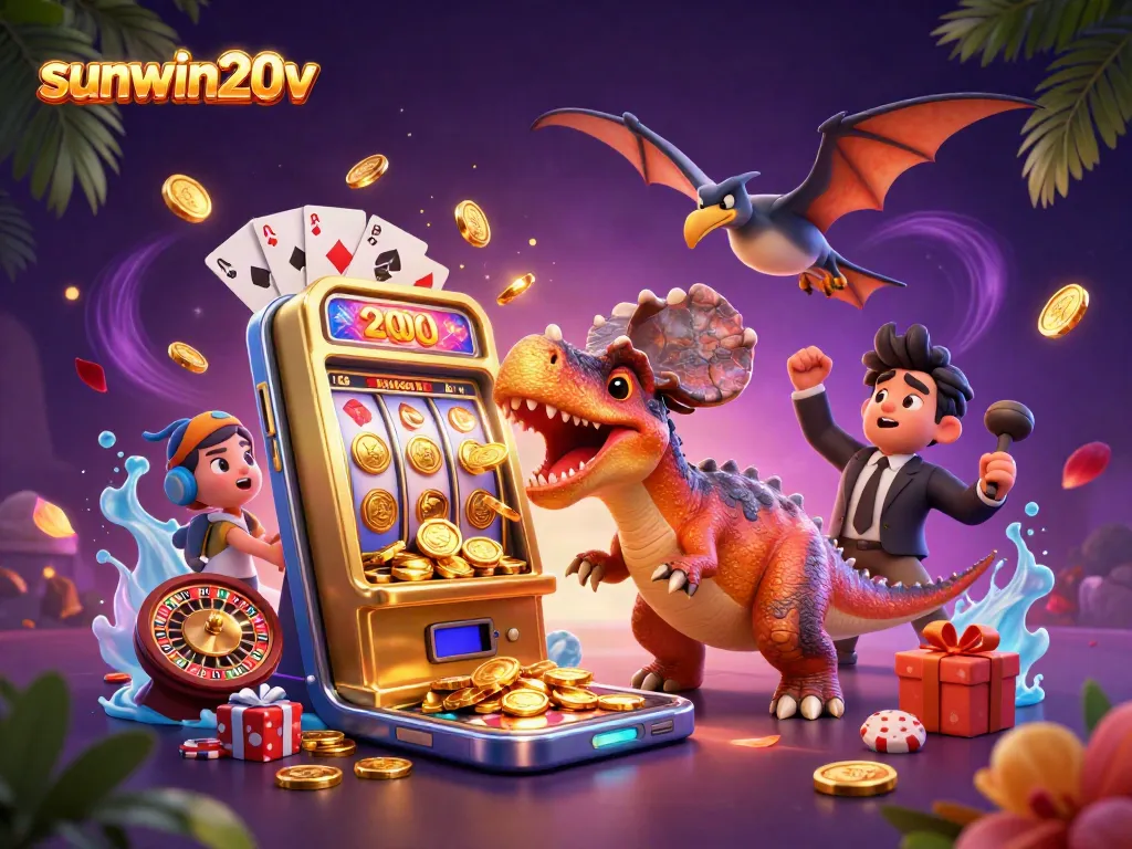 Experience the excitement at sunwin20v with a pachycephalosaurus winning coins from a slot machine!