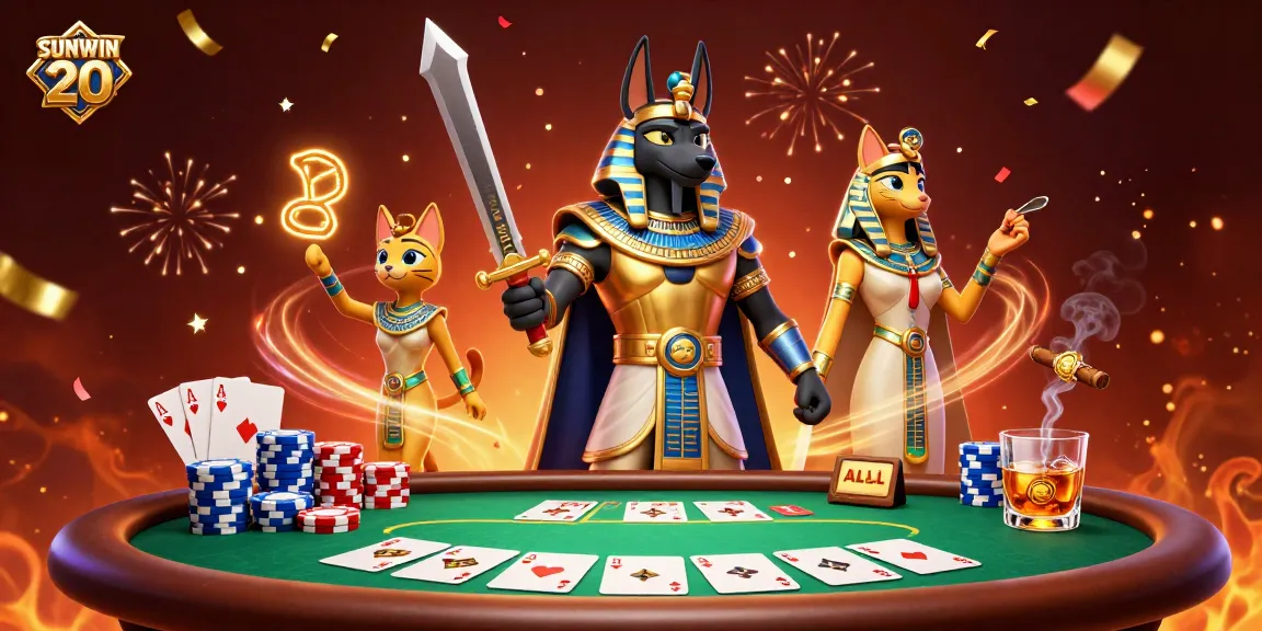 Experience thrilling poker action with SUNWIN 20's vibrant characters and elements.
