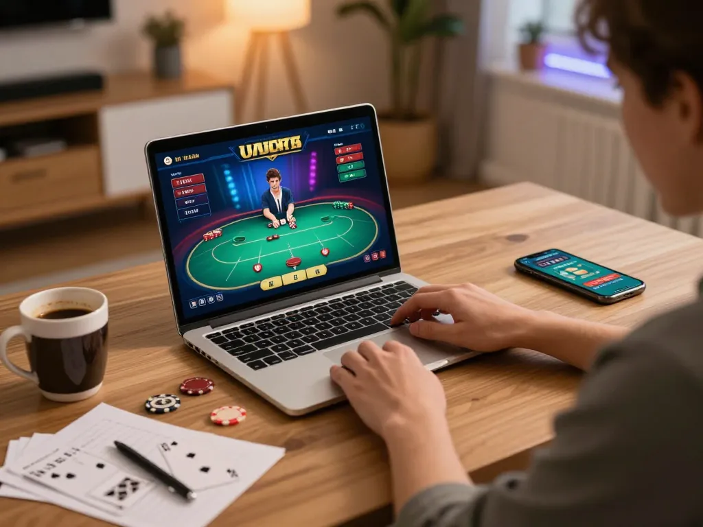 Playing poker online at home with 888new com, showcasing strategic betting and engaging interface