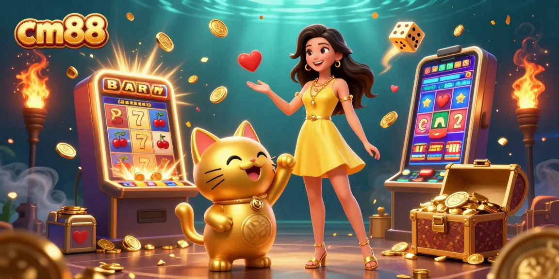 Play exciting casino games on cm88 with a lively Asian woman and a lucky golden cat.