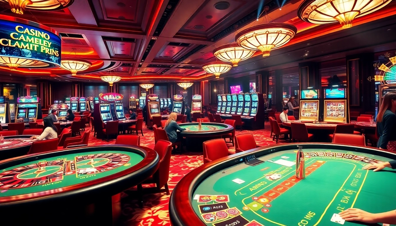 Engage in exciting games at https://www.qq8827.com/ with a vibrant casino scene featuring poker tables and roulette wheels.