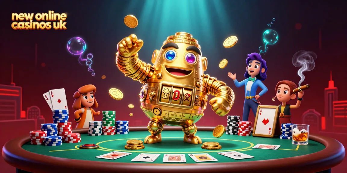 Win big at new online casinos UK, featuring dynamic poker elements and a golden golem.