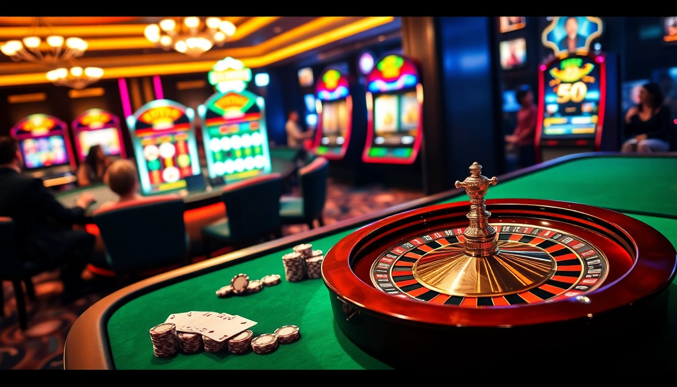 Experience thrilling gameplay at nhà cái 58WIN with a vibrant casino scene featuring roulette, poker, and slots.