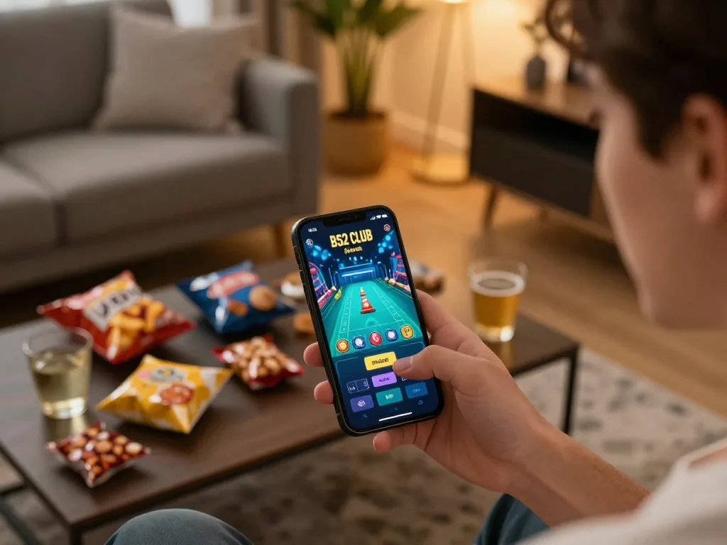 B52club player engaged in mobile gaming, successfully navigating the online casino app for a thrilling experience.
