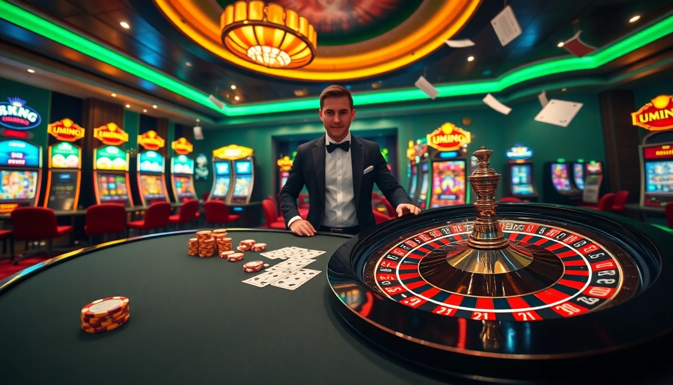 Play poker at a luxurious 79KING casino, featuring vibrant tables, cards, and chips.