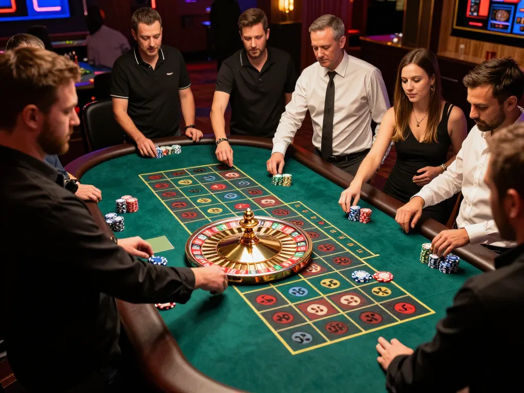 SC88 players placing bets at a live dealer roulette table in a lively casino setting