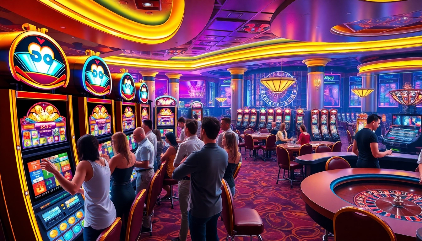 Exciting display of players winning at slot gacor machines in a luxurious casino setting.