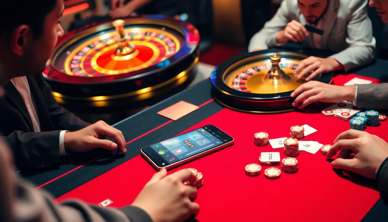 Thrilling poker game at a luxurious casino with vibrant 8XX elements and colorful betting chips.