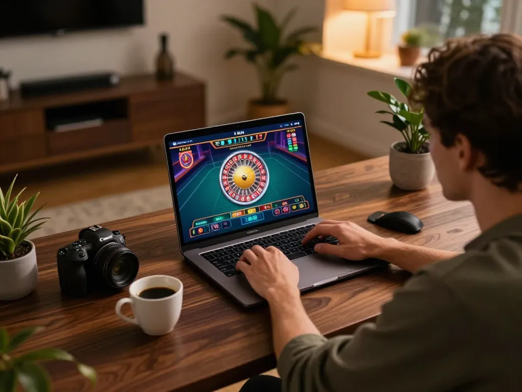 Engaged player using https://max88sss.com/ on a laptop for an exciting online roulette game.