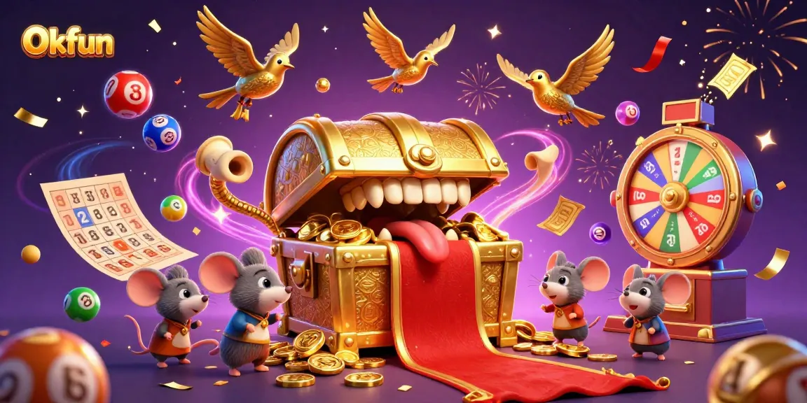 Experience thrilling Okfun gaming with vibrant elements and cartoon charm, capturing the excitement of online casino adventures.