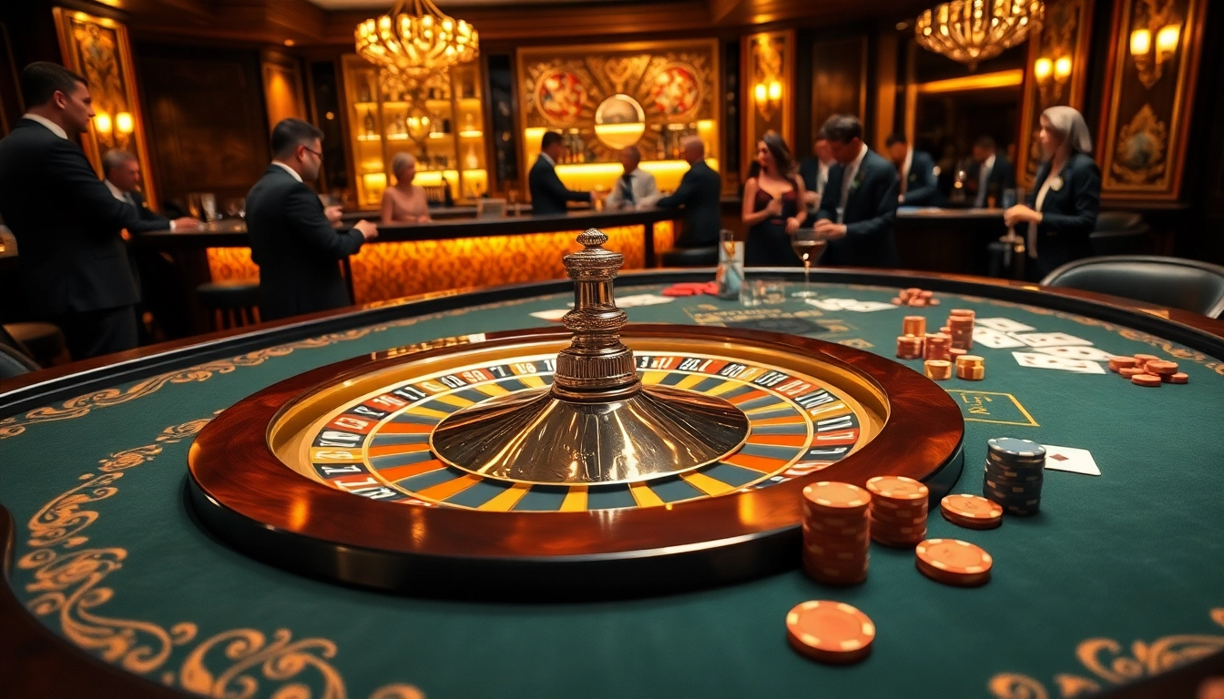 Exciting scene of a luxury casino featuring the rồng bạch kim motif on roulette table, attracting passionate gamblers.