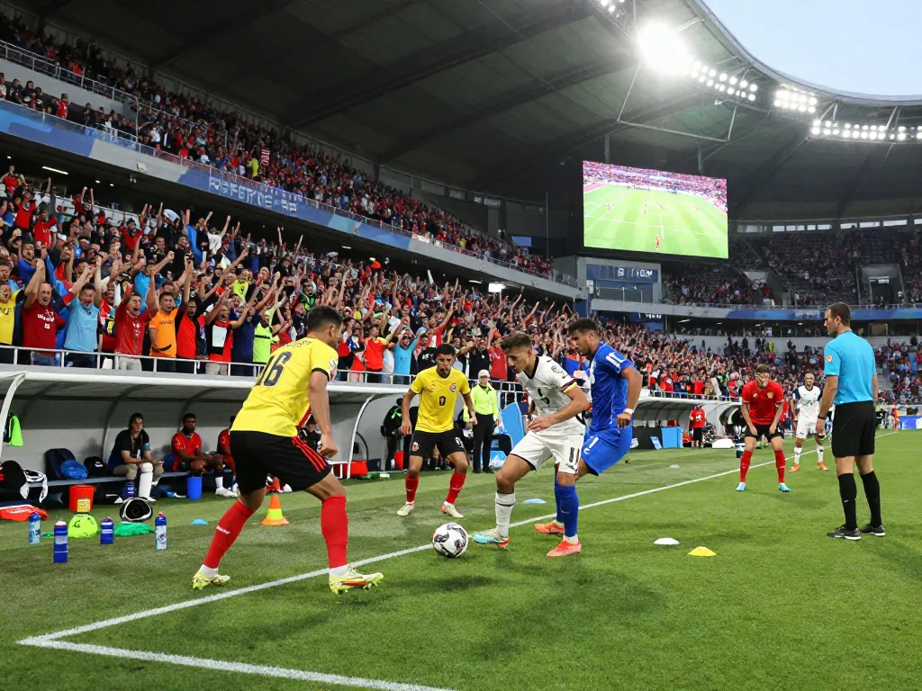 7m live soccer match scene capturing intense player action and enthusiastic fans.