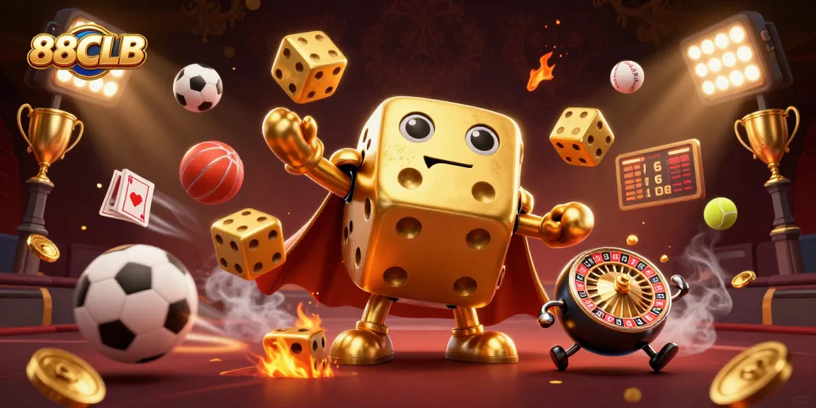 88CLB showcases thrilling dice and sports betting elements in a vibrant casino scene.