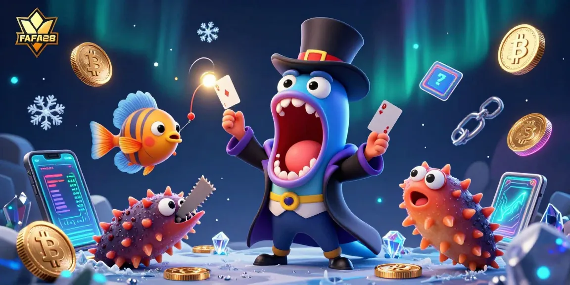Engage with FAFA828's vibrant card tricks scene featuring aquatic characters and crypto elements.