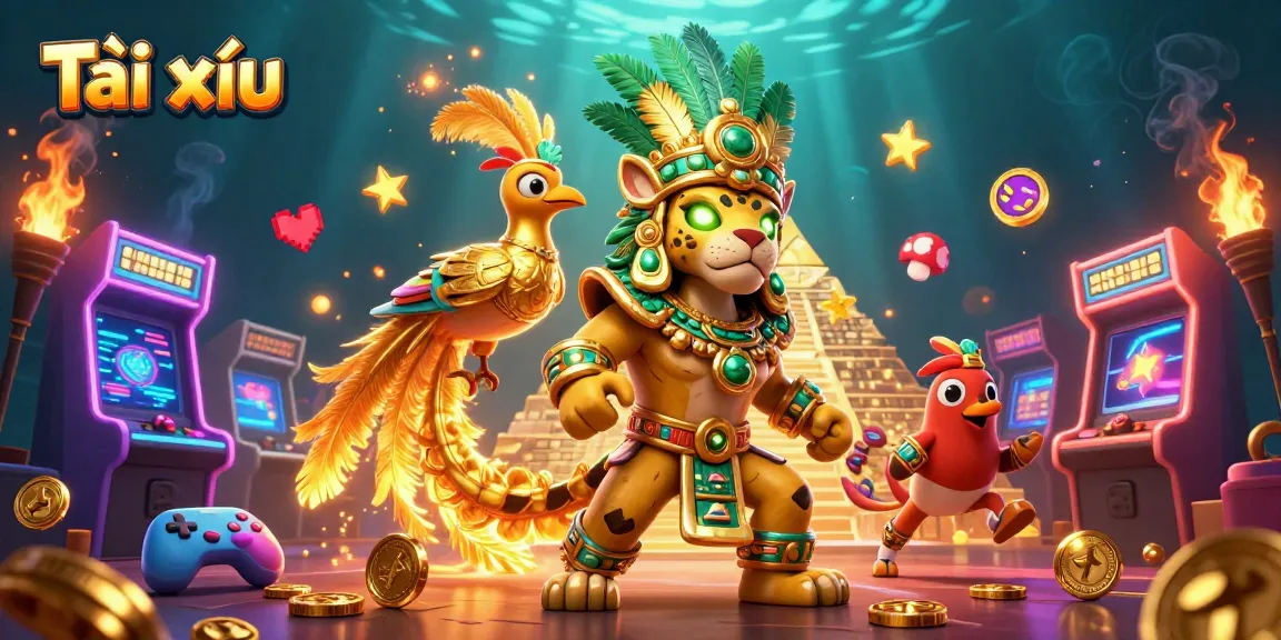Engage in Tài xỉu gameplay with Mayan characters and vibrant casino elements.