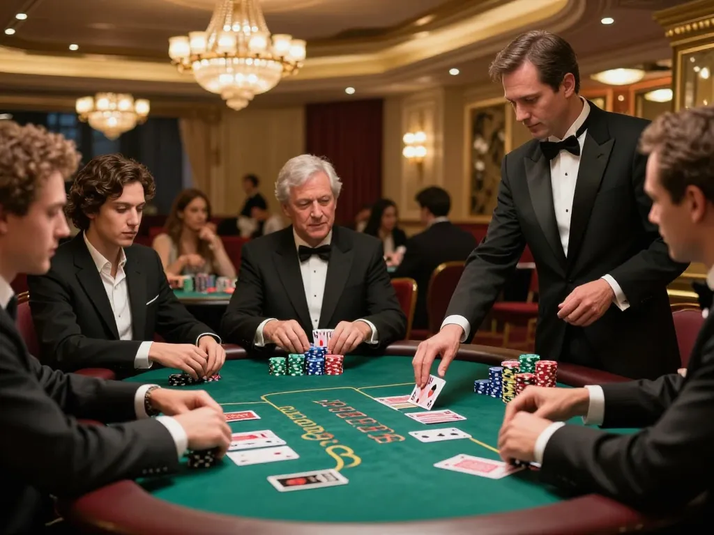MM88 players engaged in strategic blackjack gameplay at luxury casino table.