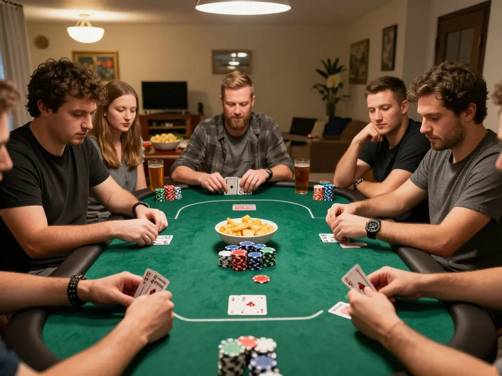 Players engaging in a home poker game, showcasing the lively competition inspired by five88z.