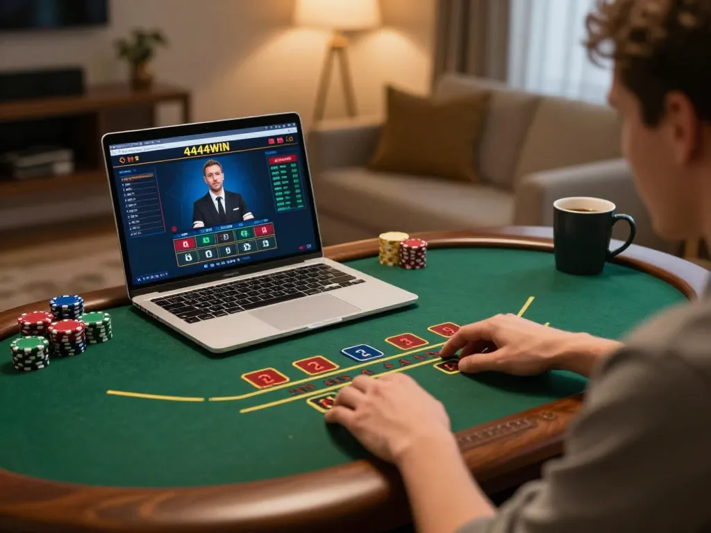 Engaging gameplay on the 4444WIN plataforma, showcasing a player strategizing in an online blackjack game.