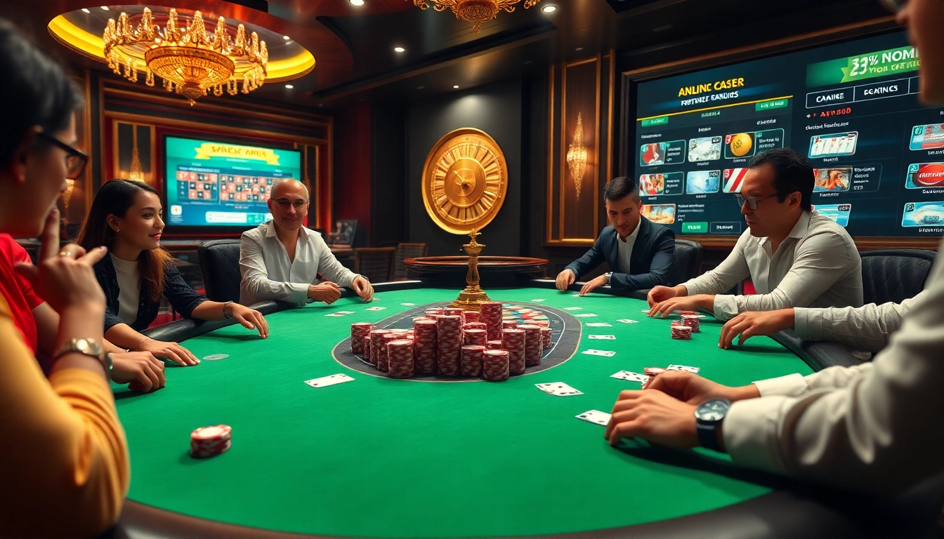 Players enjoy a high-stakes game at RR88 com with premium poker chips and a roulette wheel.