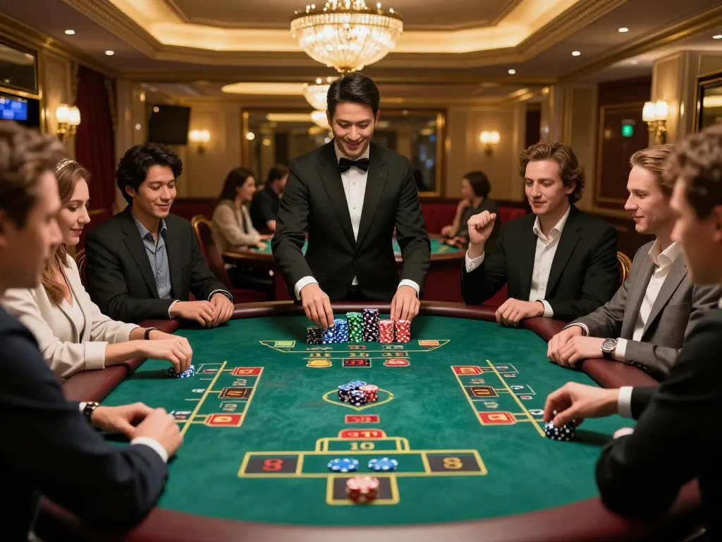 Experience thrilling gameplay at luck8biz with friends around a vibrant casino table.