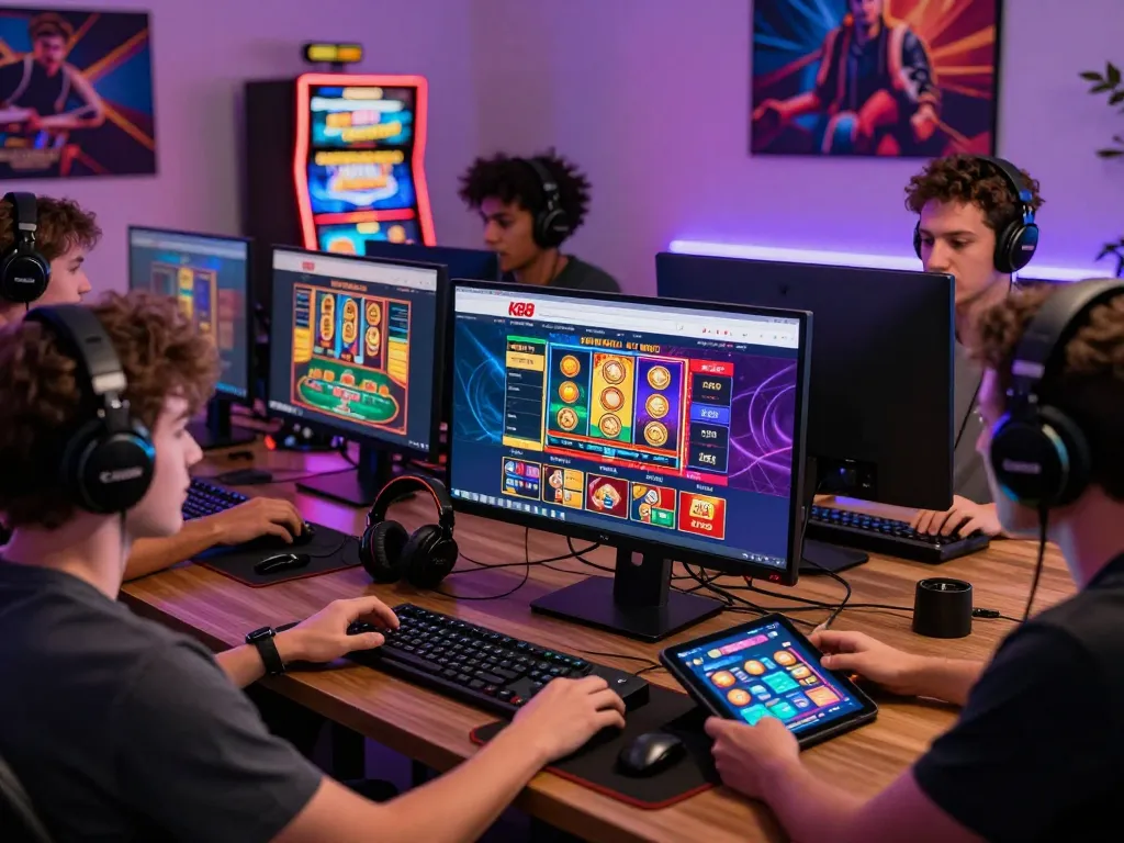 Exciting gaming atmosphere at nhà cái k88 with players engaging in diverse online gambling activities.