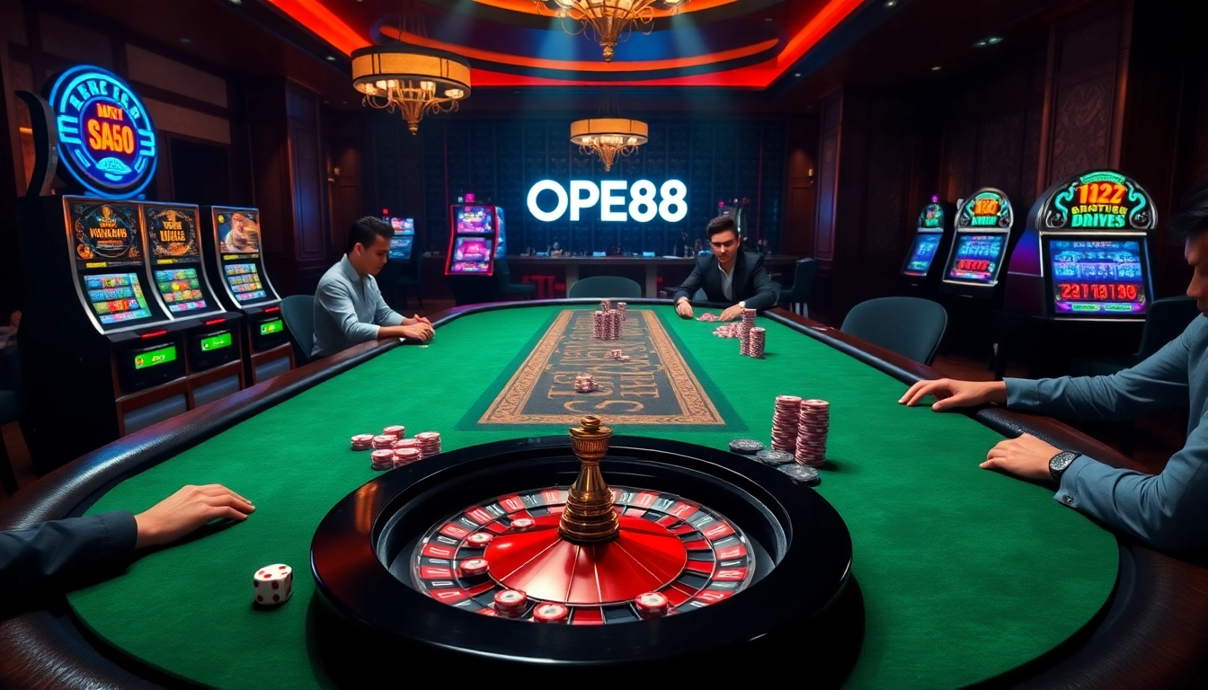 Experience thrilling casino action at OPEN88 with poker, roulette, and colorful slot machines.