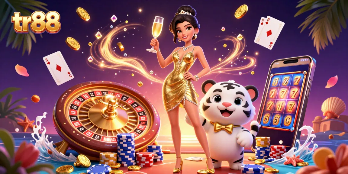 Experience thrilling gameplay at tr88 with poker chips and golden coins scattered around a glamorous scene.