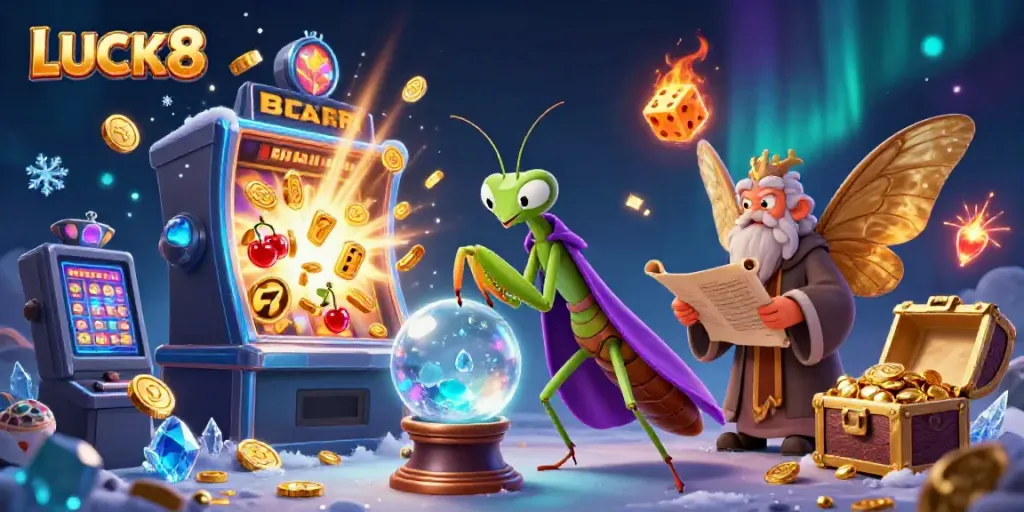 Experience the vibrant energy of LUCK8 with a mystical casino scene featuring exciting game elements.