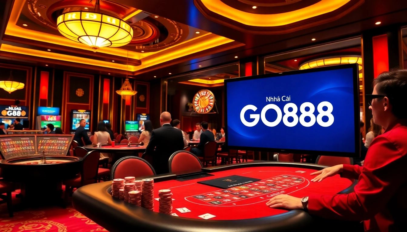 Gambling professionals enjoy action-packed tables at Nhà Cái GO88 casino, showcasing cards and chips.