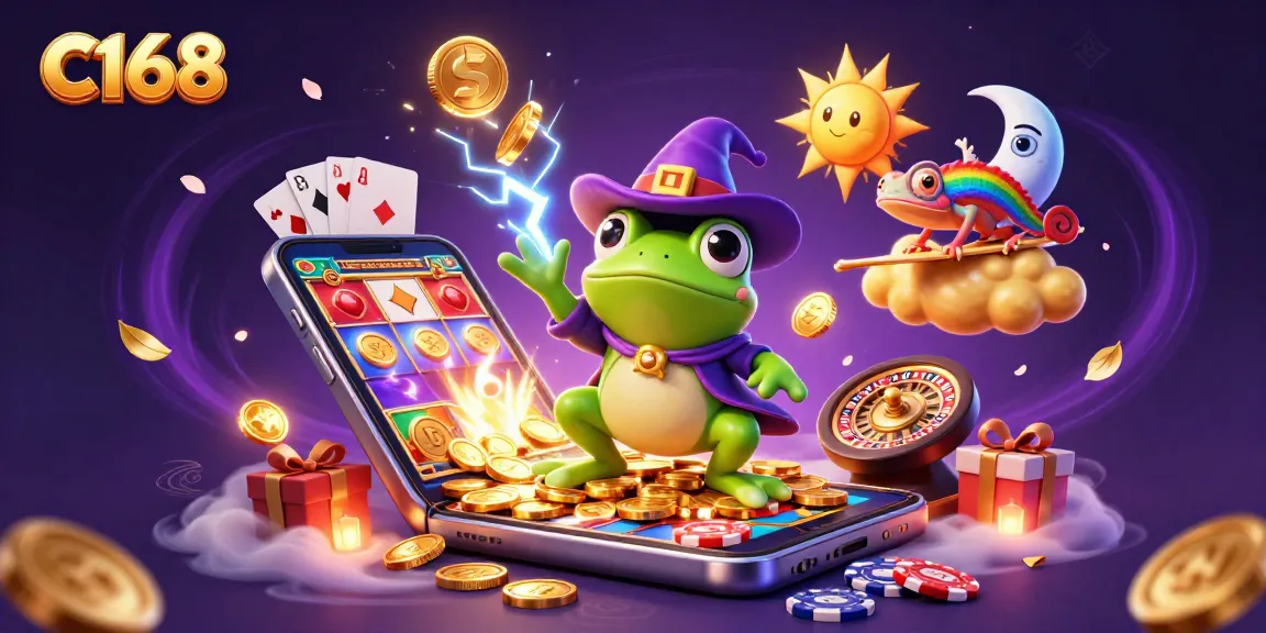 C168 engages players with a colorful slot game experience featuring golden coins and playful characters.