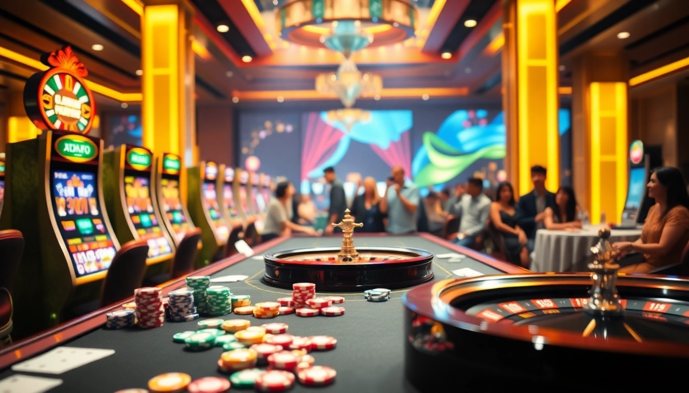 Engaging players enjoying vibrant gambling at 888VND online casino with poker, roulette, and slots.