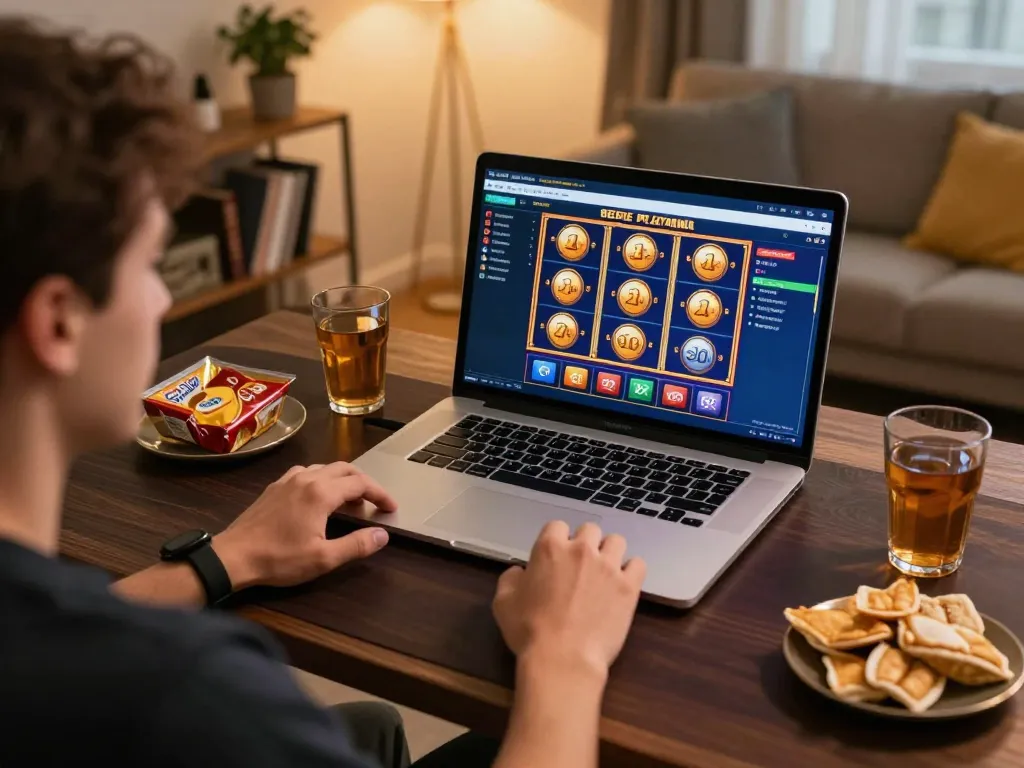 Engaging with the 8EEE plataforma online casino while enjoying a cozy home gaming experience.