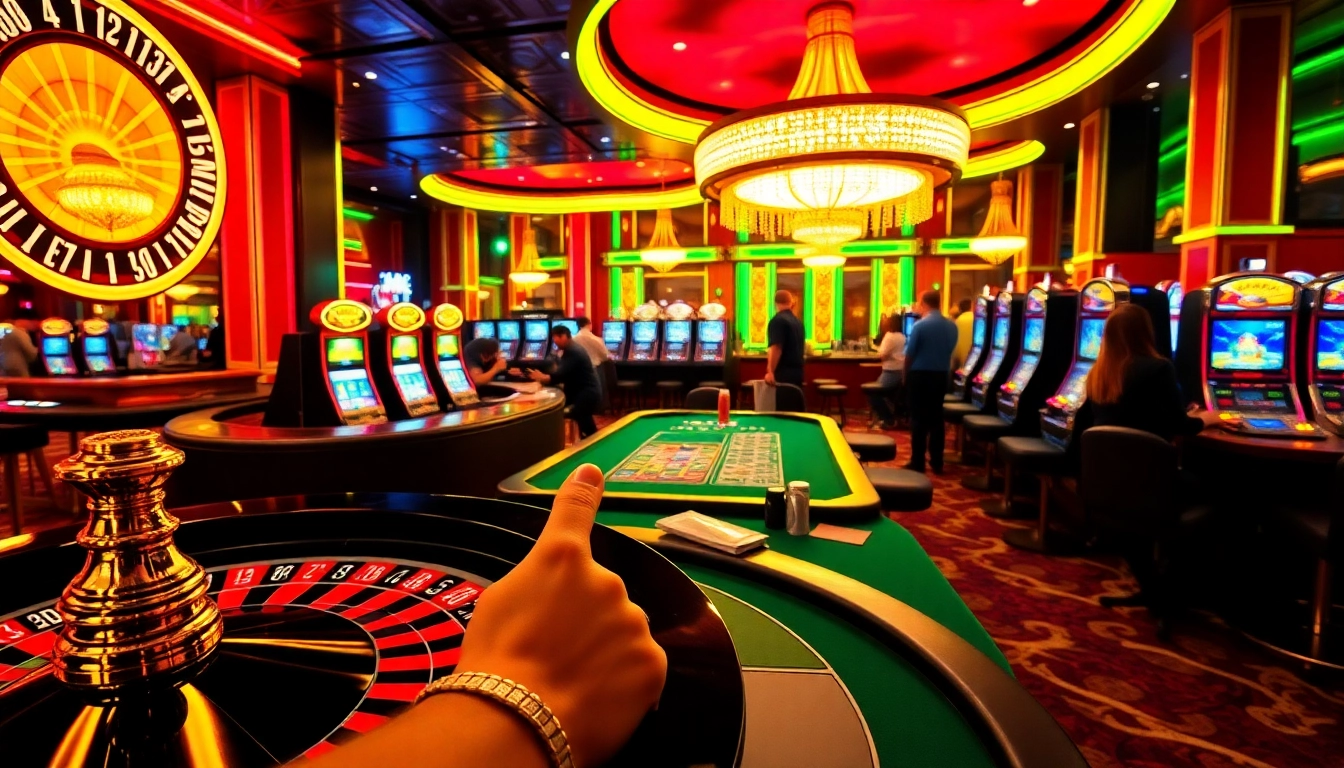 Players enjoying a thrilling game at the casino, featuring excitement around https://tr88.autos/ with colorful chips and bright lights.