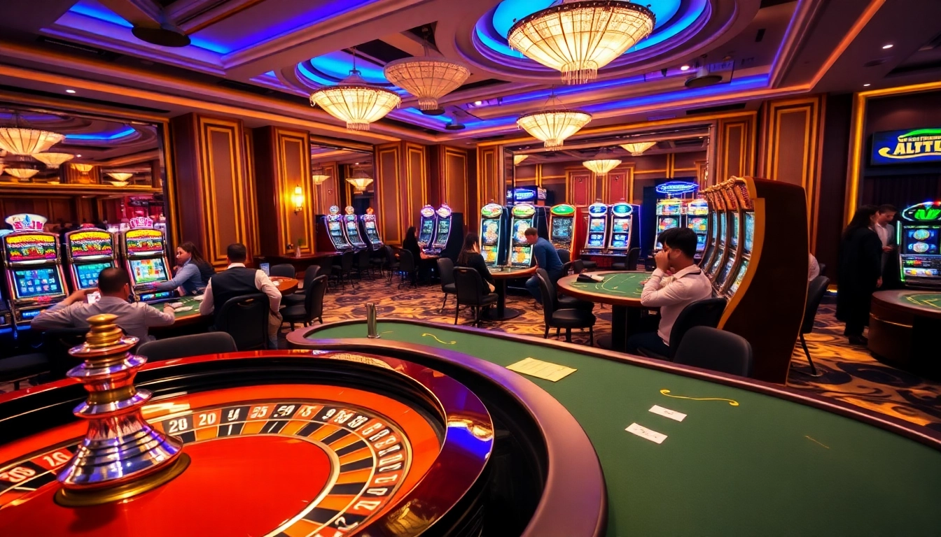 Exciting casino visual featuring gambling tables and slot machines at https://nk88nk.com/.