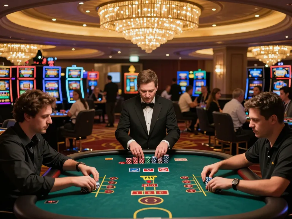 Players engaging in a thrilling baccarat game at LV88 casino, surrounded by vibrant atmosphere.
