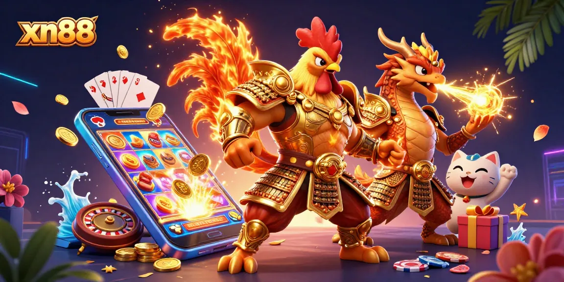 Experience thrilling gaming excitement with xn88's colorful slot games and vibrant casino elements.