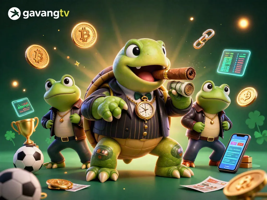 Betting on sports with gavangtv in a vibrant scene featuring a snapping turtle and bullfrogs.