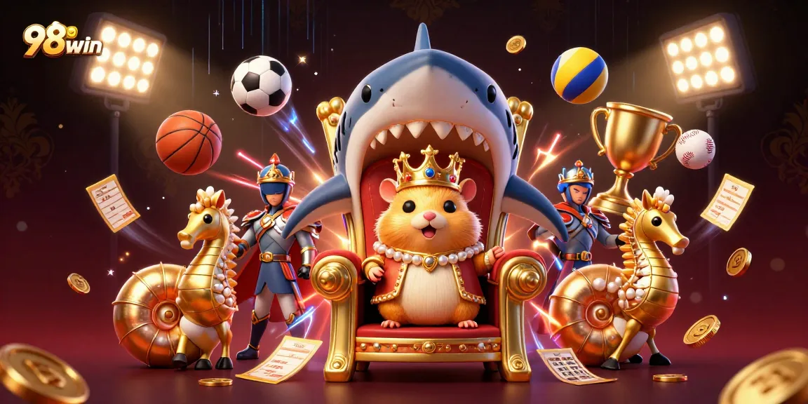 Bet big with 98win as the golden hamster king rules a vibrant casino scene!