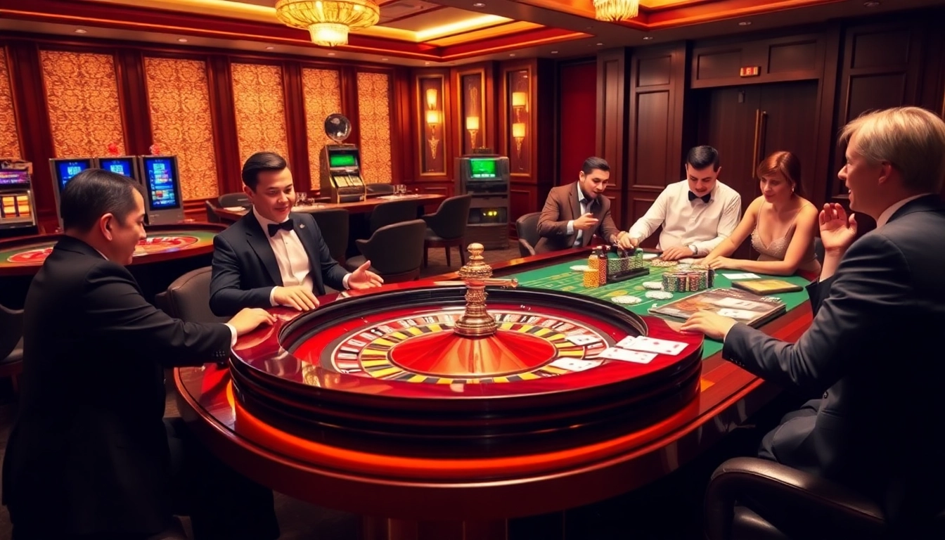 Experience the excitement at https://thabet1.net/ with a vibrant casino scene featuring elegant tables and engaged players.