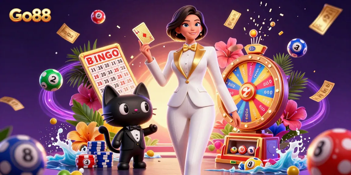 Join the excitement at Go88 with vibrant game elements and captivating characters in a dynamic casino scene.