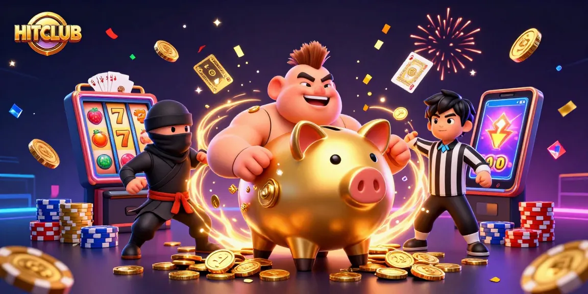 Engage players with HITCLUB's dynamic 3D casino action featuring a golden piggy bank sumo wrestler.