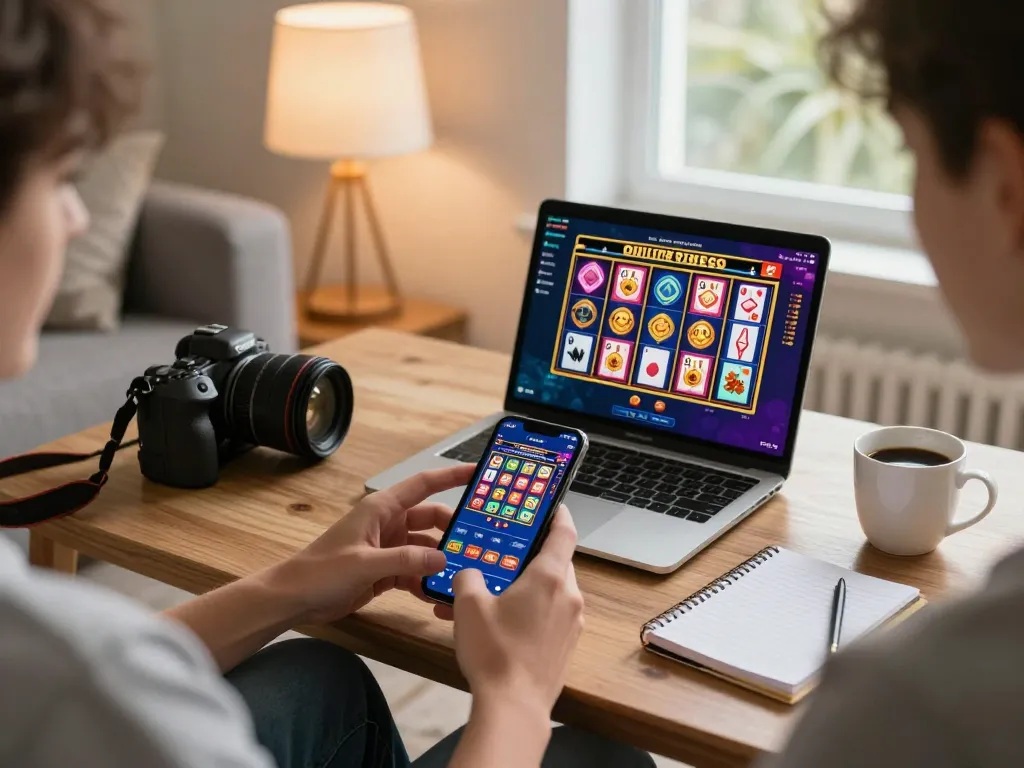 Engaging with a casino app while enjoying a cozy home environment, showcasing responsible gaming habits at nhà cái.