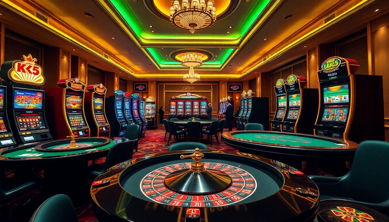 Experience the thrill of KK55 casino games with players engaging at luxurious tables.