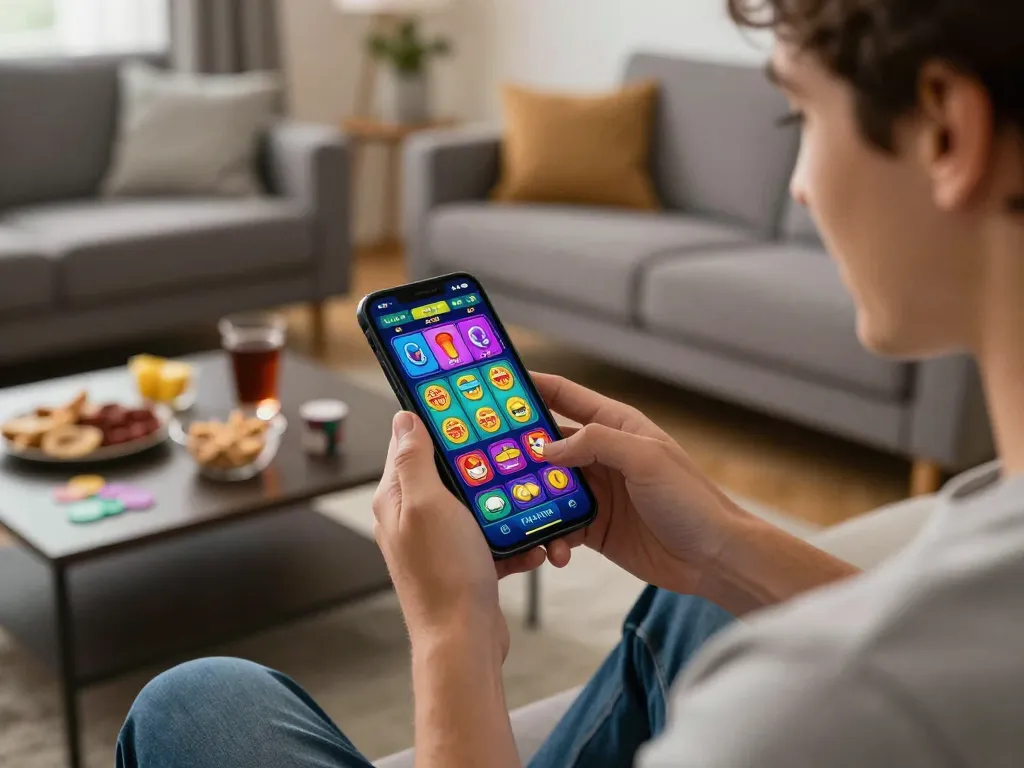 Player enjoying kkwin mobile gaming app in a cozy setting with vibrant casino game graphics