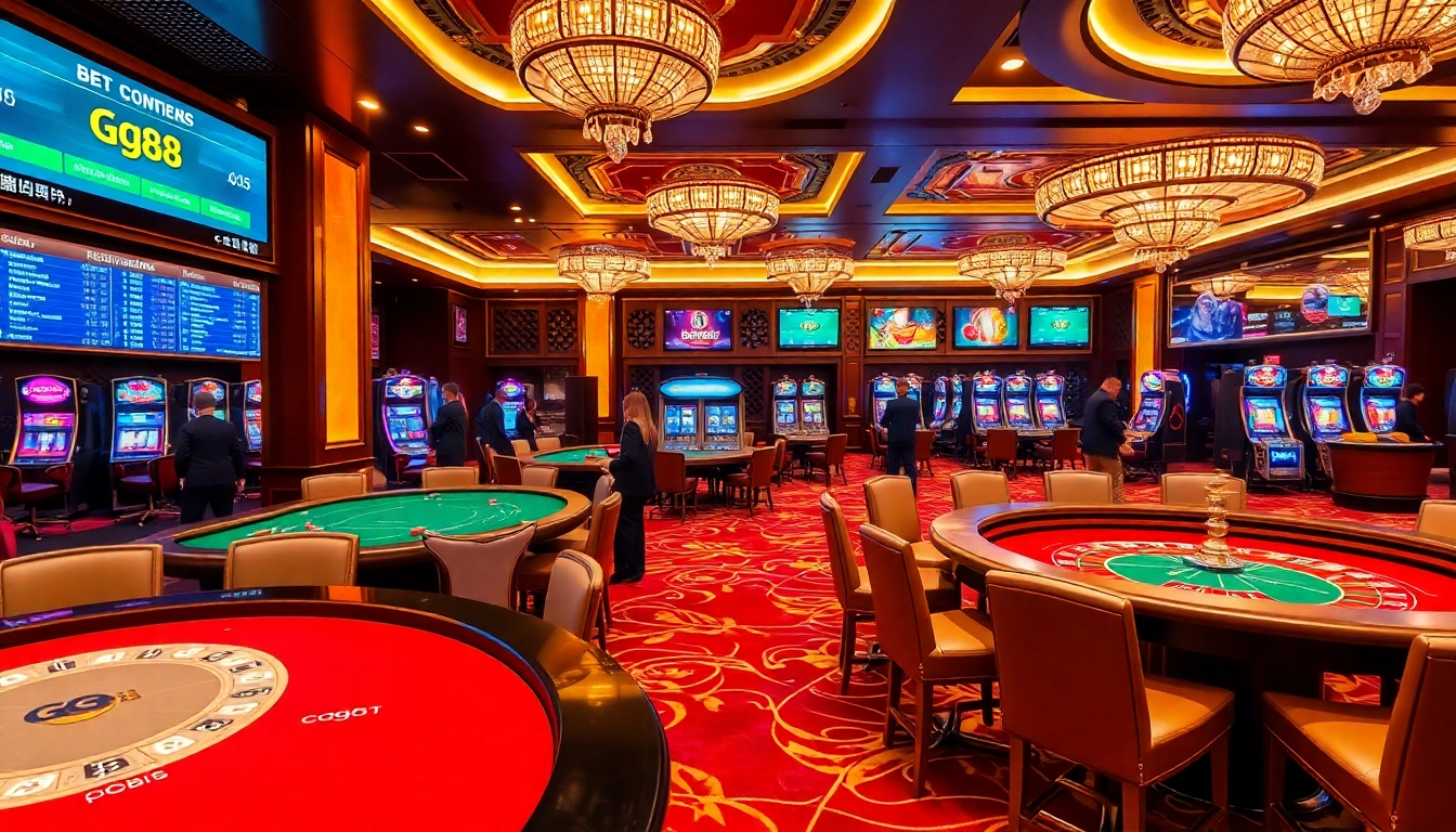 Experience the excitement of GG88 with vibrant casino tables and digital betting interfaces.