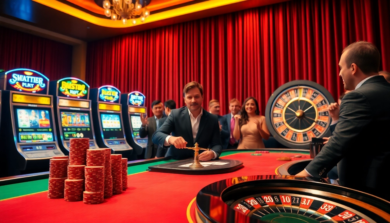 Players enjoying exciting games at https://789b.one/, featuring vibrant tables and dazzling slot machines.